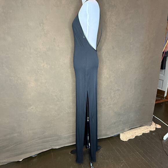 KOKIN New York Black Leather-Trim Halter Gown Size 10 Elegant Evening Statement - Picture 11 of 16